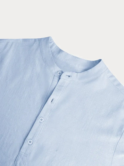 Camisa informal de lino y algodón de manga larga para hombre