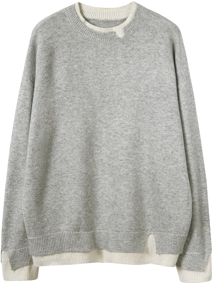 Jersey oversize blanco y gris de manga larga recortada Twofer
