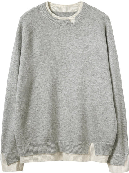 Jersey oversize blanco y gris de manga larga recortada Twofer